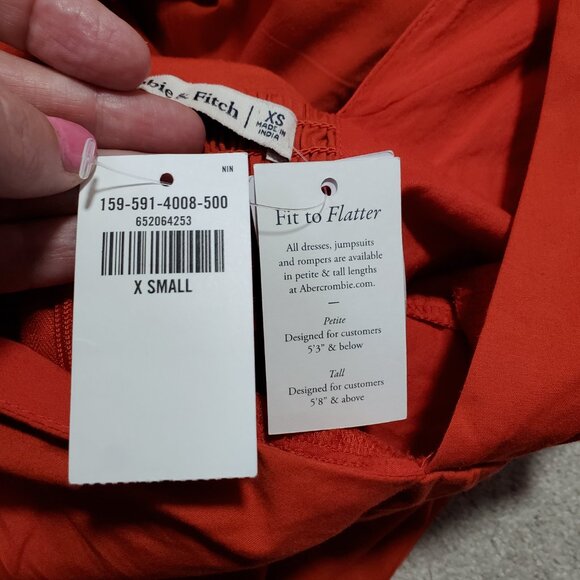 NWT ABERCROMBIE & FITCH Puff Sleeve Slim Poplin Midi Dress V-Neck Red Women's XS - Picture 13 of 16